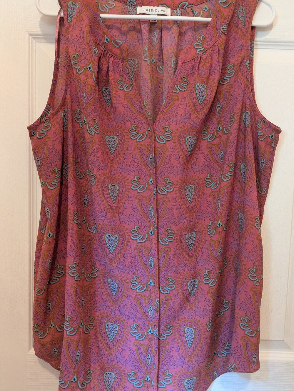Rose & Olive Blouse Top Womens Pink  Paisley Print Pullover Blouse 1X